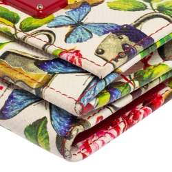 Pre Owned Dolce & Gabbana Multicolor Butterfly Print Leather Trifold Wallet
