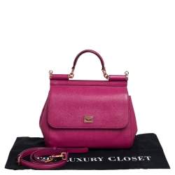 Pre Owned Dolce & Gabbana Fuchsia Leather Medium Miss Sicily Top Handle Bag