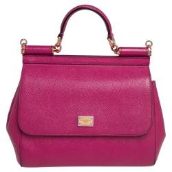Pre Owned Dolce & Gabbana Fuchsia Leather Medium Miss Sicily Top Handle Bag