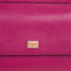 Pre Owned Dolce & Gabbana Fuchsia Leather Medium Miss Sicily Top Handle Bag