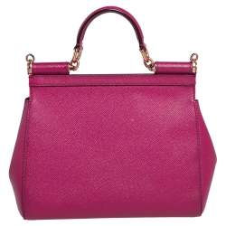 Pre Owned Dolce & Gabbana Fuchsia Leather Medium Miss Sicily Top Handle Bag