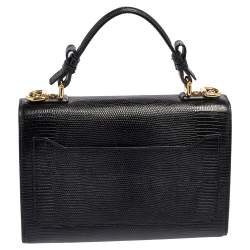 Pre Owned حقيبة يد علوية دولتشي أند غابانا لوسيا جلد نقش سحلية أسود