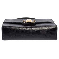 Pre Owned حقيبة يد علوية دولتشي أند غابانا لوسيا جلد نقش سحلية أسود