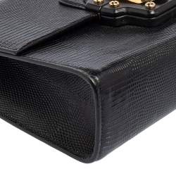 Pre Owned حقيبة يد علوية دولتشي أند غابانا لوسيا جلد نقش سحلية أسود