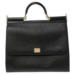 Pre Owned Dolce & Gabbana Black Leather Extra Large Miss Sicily Top Handle Bag