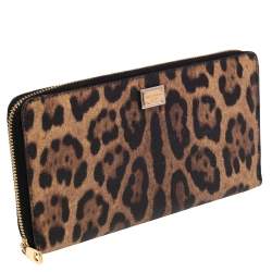 مملوكة مسبقًا محفظة مفكرة دولتشي أند غابانا كانفاس مقوى طباعة فهد أسود/بني بسحاب ملتف