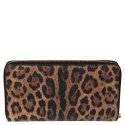 مملوكة مسبقًا محفظة مفكرة دولتشي أند غابانا كانفاس مقوى طباعة فهد أسود/بني بسحاب ملتف