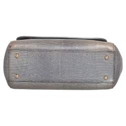 مملوكة مسبقًا Dolce & Gabbana Grey Lizard Embossed Leather Medium Miss Sicily Bag