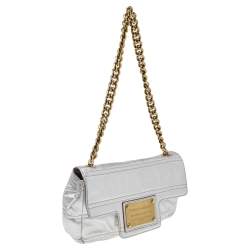 Pre Owned Dolce & Gabbana Metallic Silver Leather Chain Shoulder Bag