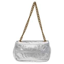 Pre Owned Dolce & Gabbana Metallic Silver Leather Chain Shoulder Bag