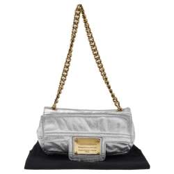 Pre Owned Dolce & Gabbana Metallic Silver Leather Chain Shoulder Bag