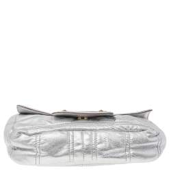 Pre Owned Dolce & Gabbana Metallic Silver Leather Chain Shoulder Bag