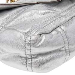 Pre Owned Dolce & Gabbana Metallic Silver Leather Chain Shoulder Bag