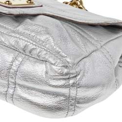 Pre Owned Dolce & Gabbana Metallic Silver Leather Chain Shoulder Bag