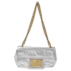 Pre Owned Dolce & Gabbana Metallic Silver Leather Chain Shoulder Bag