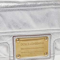 Pre Owned Dolce & Gabbana Metallic Silver Leather Chain Shoulder Bag