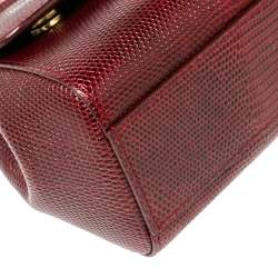 مملوكة مسبقًا Dolce & Gabbana Burgundy Glossy Lizard Embossed Leather Small Miss Sicily Top Handle Bag