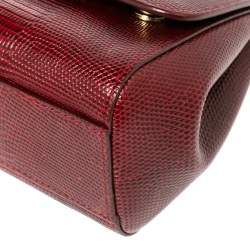 مملوكة مسبقًا Dolce & Gabbana Burgundy Glossy Lizard Embossed Leather Small Miss Sicily Top Handle Bag
