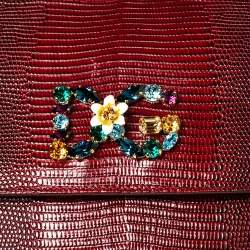 مملوكة مسبقًا Dolce & Gabbana Burgundy Glossy Lizard Embossed Leather Small Miss Sicily Top Handle Bag