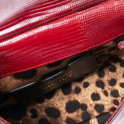 مملوكة مسبقًا Dolce & Gabbana Burgundy Glossy Lizard Embossed Leather Small Miss Sicily Top Handle Bag