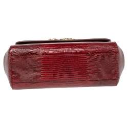 مملوكة مسبقًا Dolce & Gabbana Burgundy Glossy Lizard Embossed Leather Small Miss Sicily Top Handle Bag