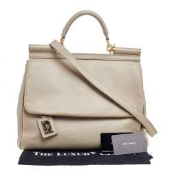 Dolce & Gabbana Beige Leather Large Miss Sicily Top Handle Bag