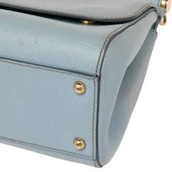 Dolce & Gabbana Powder Blue Leather Medium Miss Sicily Top Handle Bag