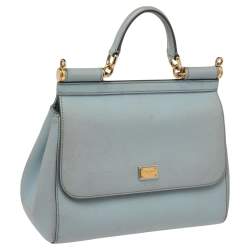 Dolce & Gabbana Powder Blue Leather Medium Miss Sicily Top Handle Bag