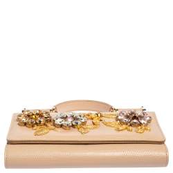 Dolce & Gabbana Beige Lizard Embossed Leather Sicily Von Crystals Smartphone Bag