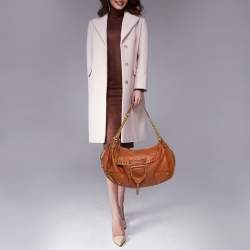 Pre Owned Dolce & Gabbana Brown Leather D Ring Flap Chain Hobo 