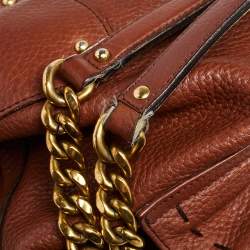 Pre Owned Dolce & Gabbana Brown Leather D Ring Flap Chain Hobo 