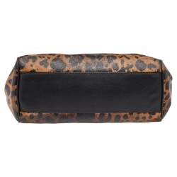 مملوكة مسبقًا Dolce & Gabbana Black/Brown Leopard Print Coated Canvas and Leather Large Miss Sicily Top Handle Bag