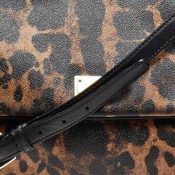 مملوكة مسبقًا Dolce & Gabbana Black/Brown Leopard Print Coated Canvas and Leather Large Miss Sicily Top Handle Bag