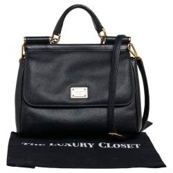 Pre Owned Dolce & Gabbana Black Leather Medium Miss Sicily Top Handle Bag