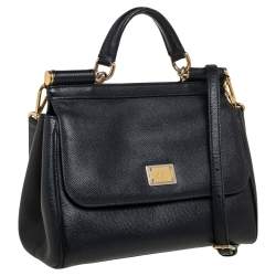 Pre Owned Dolce & Gabbana Black Leather Medium Miss Sicily Top Handle Bag