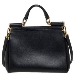 Pre Owned Dolce & Gabbana Black Leather Medium Miss Sicily Top Handle Bag