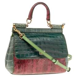 مملوكة مسبقًا Dolce & Gabbana Multicolor Crocodile and Python Small Miss Sicily Top Handle Bag