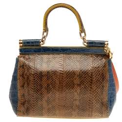 Pre Owned Dolce & Gabbana Multicolor Crocodile and Python Small Miss Sicily Top Handle Bag