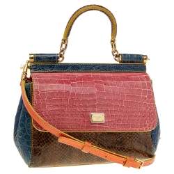 Pre Owned Dolce & Gabbana Multicolor Crocodile and Python Small Miss Sicily Top Handle Bag