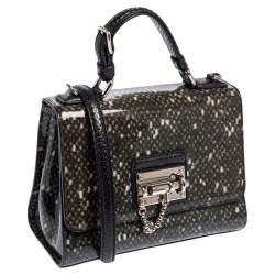 Pre Owned Dolce & Gabbana Black Printed PVC and Snakeskin Small Miss Monica Top Handle Bag