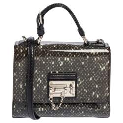 Pre Owned Dolce & Gabbana Black Printed PVC and Snakeskin Small Miss Monica Top Handle Bag