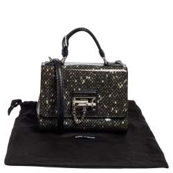 Pre Owned Dolce & Gabbana Black Printed PVC and Snakeskin Small Miss Monica Top Handle Bag