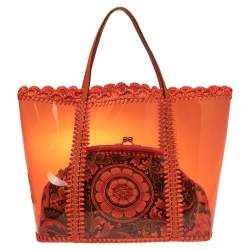 Pre Owned Dolce & Gabbana Orange Whipstitch Raffia and PVC Miss Escape 2 in 1 Tote