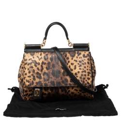 مملوكة مسبقًا حقيبة دولتشي أند غابانا ميس سيسيلي جلد وكانفاس مقوى مطبوع نقشة الفهد بني/أسو د يد علوية كبيرة