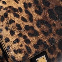 مملوكة مسبقًا حقيبة دولتشي أند غابانا ميس سيسيلي جلد وكانفاس مقوى مطبوع نقشة الفهد بني/أسود يد علوية كبيرة