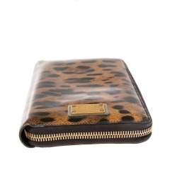 Pre Owned محفظة دولتشي آند غابانا أورغانيزر جلد بنقشة الفهد بني لامع بسحاب دائري