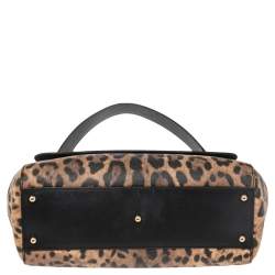 Pre Owned Dolce & Gabbana Black/Brown Leopard Print Coated Canvas Large Miss Sicily Top Handle Bag