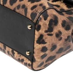 Pre Owned Dolce & Gabbana Black/Brown Leopard Print Coated Canvas Large Miss Sicily Top Handle Bag