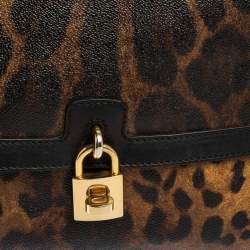 Pre Owned Dolce & Gabbana Black/Brown Leopard Print Coated Canvas and Leather Padlock Top Handle Bag