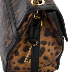 Pre Owned Dolce & Gabbana Black/Brown Leopard Print Coated Canvas and Leather Padlock Top Handle Bag